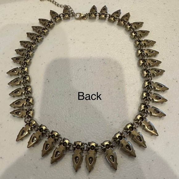J. Crew Collar Statement Necklace gold w/ 2 rows of clear crystals end to end - Picture 9 of 12